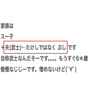 業務田スー子さんのブログに書いてあるプロフィールの内容。
家族はスー子➕夫(武士)←たけしではなく、ぶしです