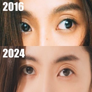 2016年と2024年の、中村アンの目を比べた画像