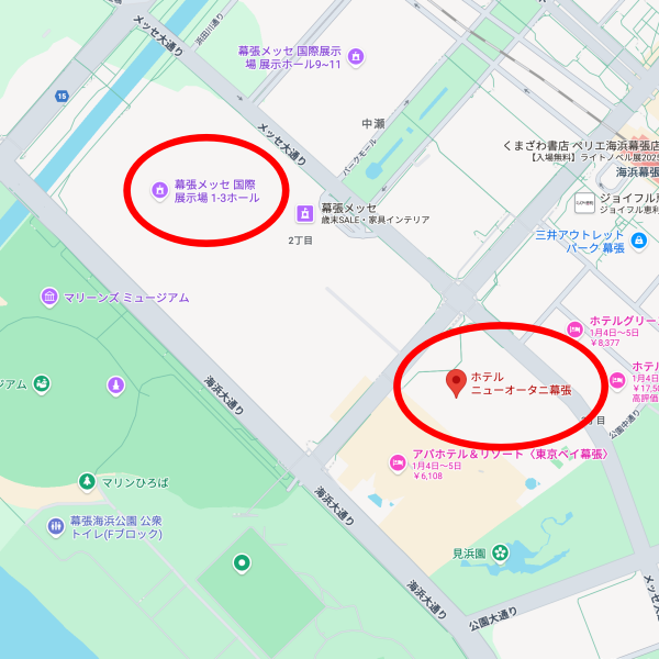 SixTONESが出演するCDJの会場と、紅白で生中継する某所と思われるホテルニューオータニ幕張が隣接してることが分かる地図
